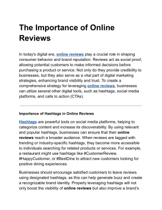 The Importance of Online Reviews