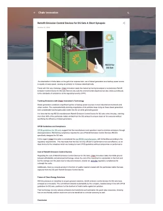 Retrofit Emission Control Devices for DG Sets A Short Synopsis