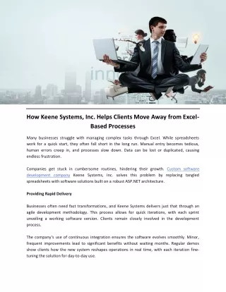 How Keene Systems, Inc. Helps Clients Move Away from Excel-Based Processes