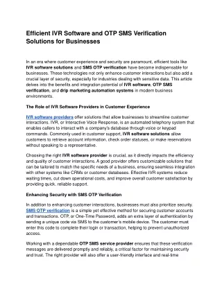 Efficient IVR Software and OTP SMS Verification Solutions for Businesses