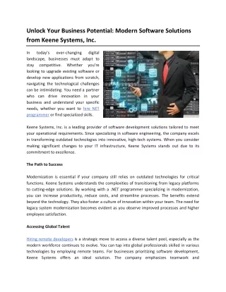 Unlock Your Business Potential Modern Software Solutions from Keene Systems, Inc.