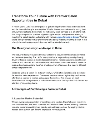 Transform Your Future with Premier Salon Opportunities in Dubai