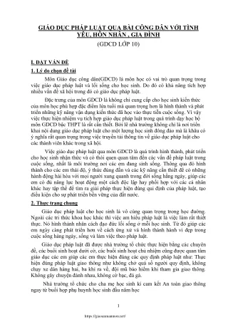 Giáo dục pháp luật qua bài công dân với tình yêu, hôn nhân, gia đình (GDCD 10)