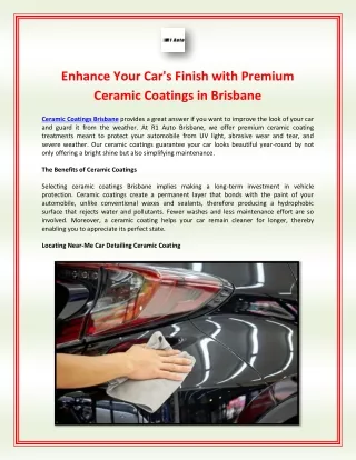 Enhance Your Car's Finish with Premium Ceramic Coatings in Brisbane