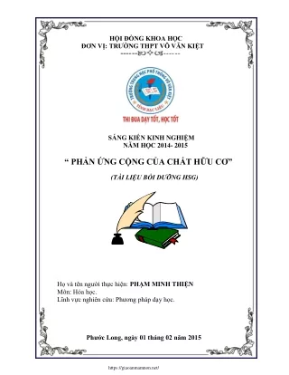 Phản ứng cộng của chất hữu cơ (Bồi dưỡng HSG)