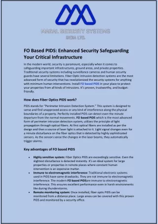 FO Based PIDS and Enhanced Security Safeguarding Your Critical Infrastructure