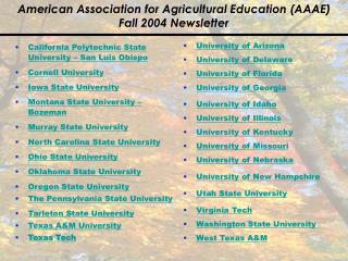 American Association for Agricultural Education (AAAE) Fall 2004 Newsletter
