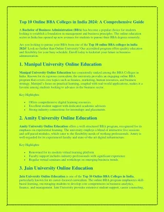 Top 10 Online BBA Colleges in India 2024