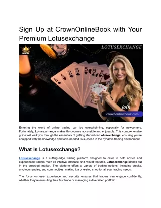 Sign Up at CrownOnlineBook with Your Premium Lotusexchange
