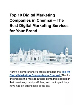 Top 10 Digital Marketing Companies in Chennai – The Best Digital Marketing Servi