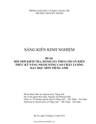 Đổi mới kiểm tra theo chuẩn KTKN nâng cao chất lượng dạy học môn Tiếng Anh