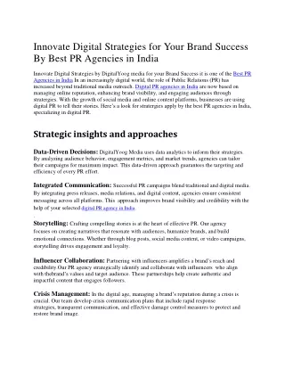 Innovate Digital Strategies for Your Brand Success By Best PR Agencies in India
