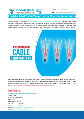 Pre-Moulded Cable Termination Manufacturers