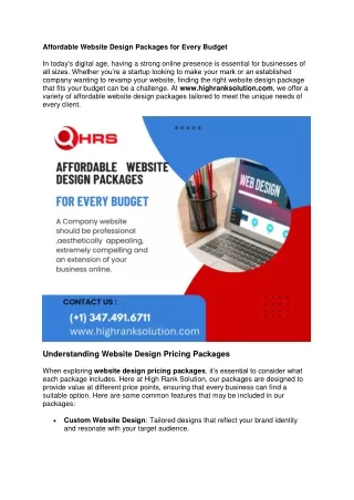 Affordable Website Design Packages for Every Budget