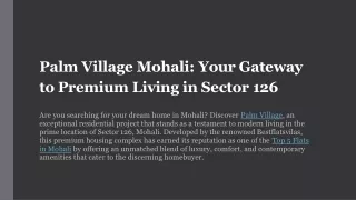 Palm Village Mohali: Your Gateway to Premium Living in Sector 126