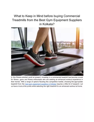 What to keep in mind before buying Commercial Treadmills from the best gym equipment suppliers in Kolkata