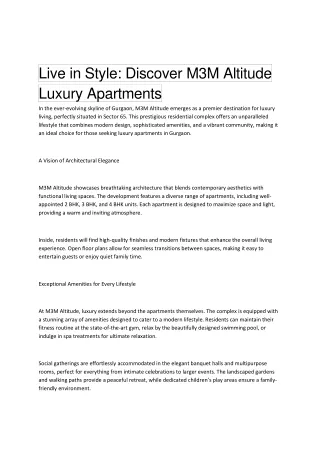 Live in Style Discover M3M Altitude Luxury Apartments