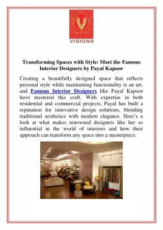 Transforming Spaces with Style Meet the Famous Interior Designers by Payal Kapoor