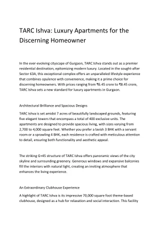 TARC Ishva Luxury Apartments for the Discerning Homeowner