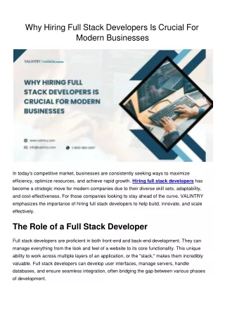 Why Hiring Full Stack Developers Is Crucial For Modern Businesses