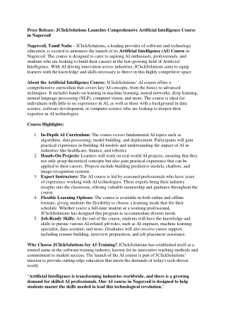 Artificial Intelligence Course in Nagercoil