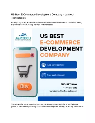 US Best Ecommerce Development Company  Jamtech Technologies
