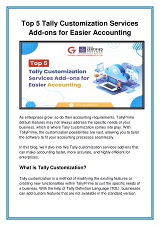 Top 5 Tally Customization Services Add-ons for Easier Accounting - Gseven