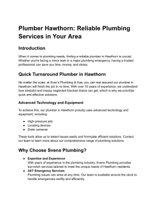 Plumber Hawthorn_ Reliable Plumbing Services in Your Area
