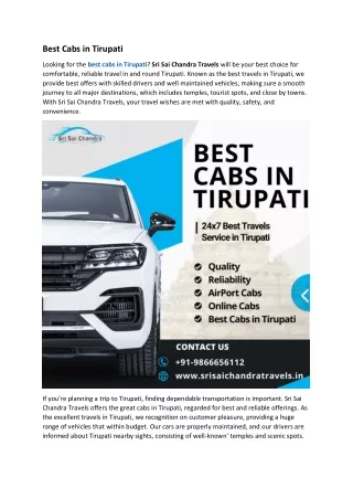 Best Cabs in Tirupati