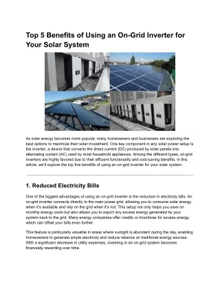 Top 5 Benefits of Using an On-Grid Inverter for Your Solar System