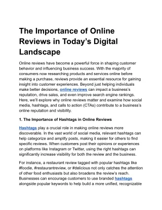 The Importance of Online Reviews in Today’s Digital Landscape