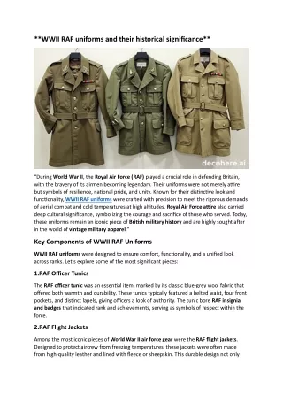 WWII RAF uniforms and their historical significance