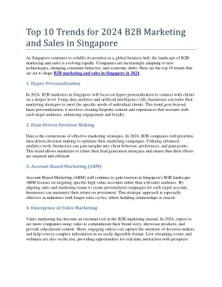 Top 10 Trends for 2024 B2B Marketing and Sales in Singapore