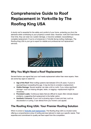 Comprehensive Guide to Roof Replacement in Yorkville by The Roofing King USA