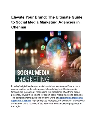 Elevate Your Brand:The Ultimate Guide to Social Media Marketing Agencies Chennai