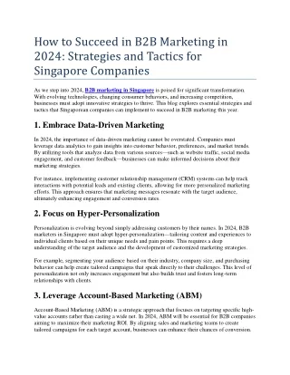 How to Succeed in B2B Marketing in 2024 - Strategies and Tactics for Singapore Companies