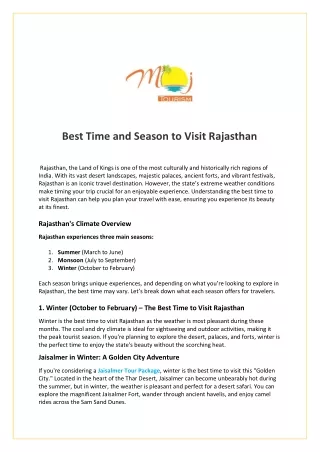 Best Time and Season to Visit Rajasthan