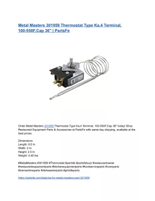 Metal Masters 301959 Thermostat Type Ka,4 Terminal, 100-550F,Cap 36_ _ PartsFe