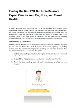 Finding the Best ENT Doctor in Balasore