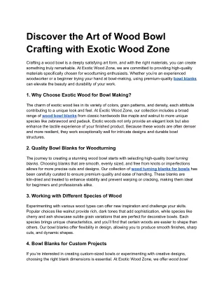 Discover the Art of Wood Bowl Crafting with Exotic Wood Zone