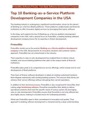 Top 10 Banking-as-a-Service Platform Development Companies in the USA
