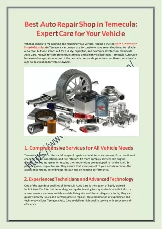 Best Auto Repair Shop in Temecula Expert Care for Your Vehicle