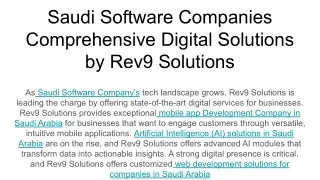 Saudi Software Companies Comprehensive Digital Solutions by Rev9 Solutions