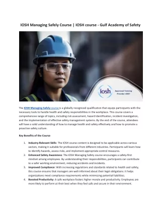IOSH Managing Safely Course | IOSH course - Gulf Academy of Safety
