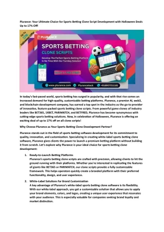 Plurance Your Ultimate Choice for Sports Betting Clone Script Development with Halloween Deals Up to 17% Off!