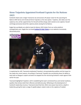 Sione Tuipolotu Appointed Scotland Captain for Six Nations 2025