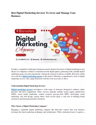 Best Digital Marketing Services To Grow and Manage Your Business