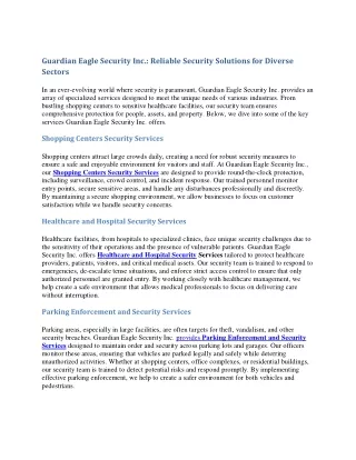 Guardian Eagle Security Inc. Reliable Security Solutions for Diverse Sectors