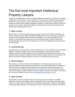 The five most important Intellectual Property Lawyers - Affordable Patent Lawyers