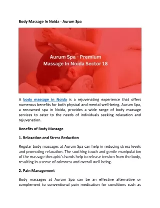 Body Massage In Noida Aurum Spa